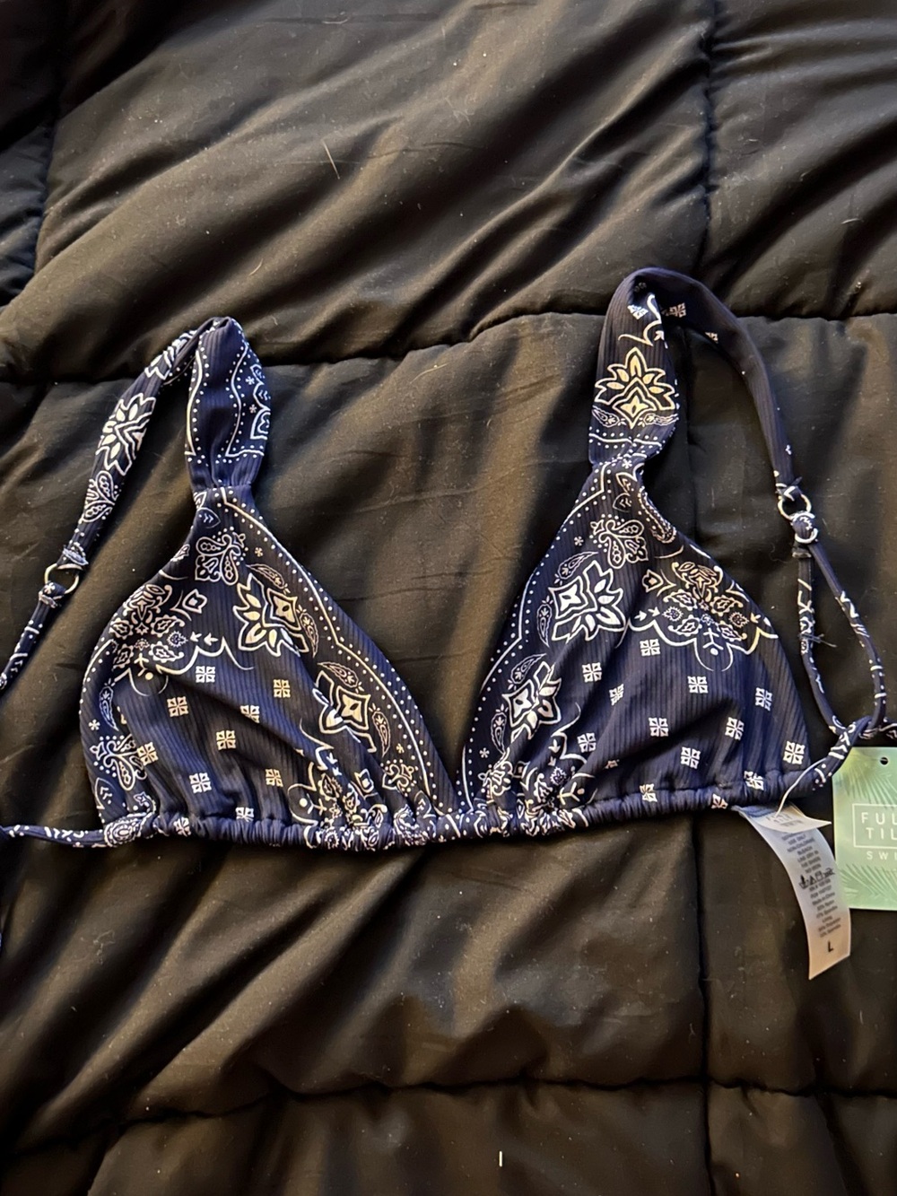 Tilly's Navy Paisley Triangle Bikini Top